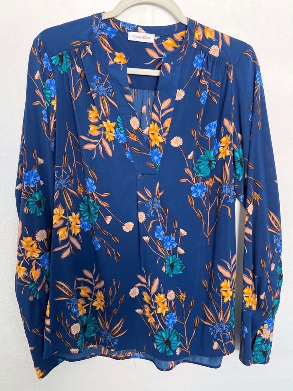 Calvin Klein Navy Blue Floral V-Neck Top